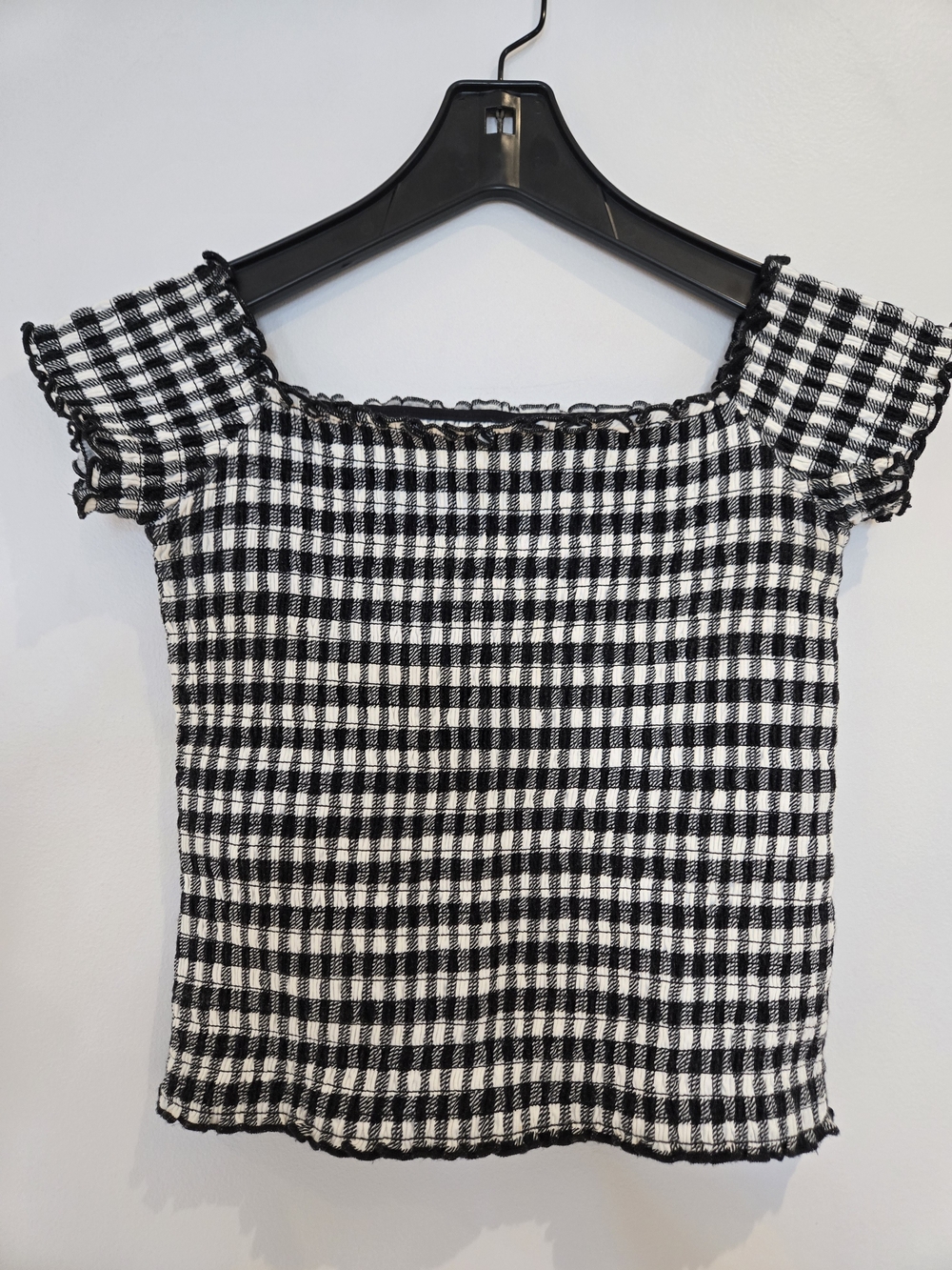 Hollister Black & White Gingham Off-Shoulder Crop Top